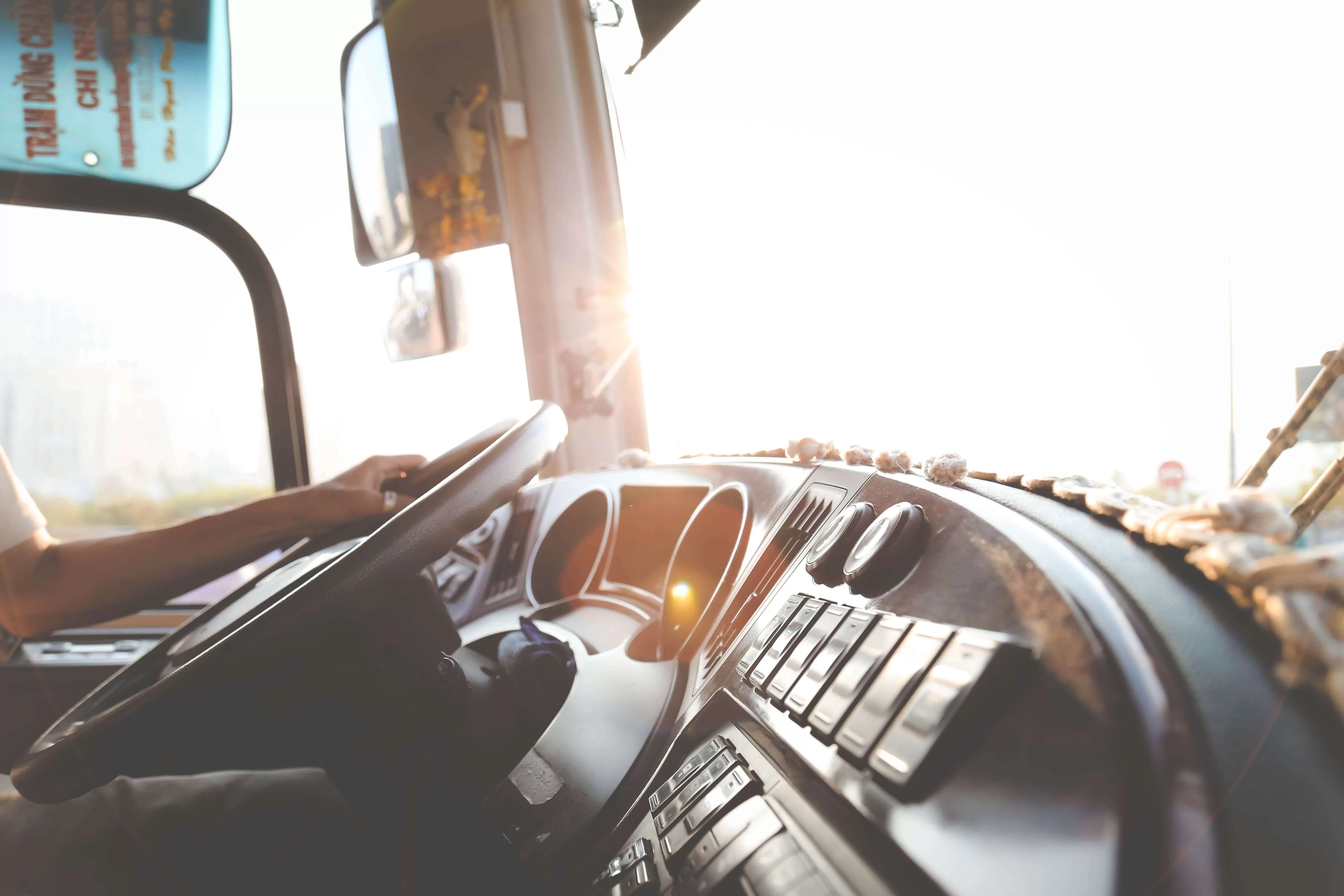 View inside cabin of truck