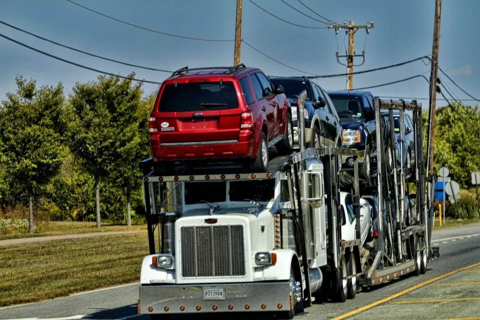 Car hauler loaded with cars