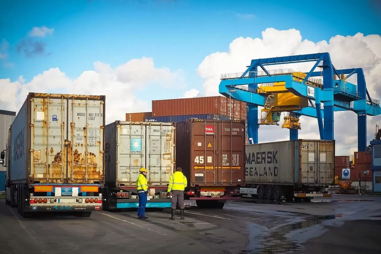 Trucks in the ship docks