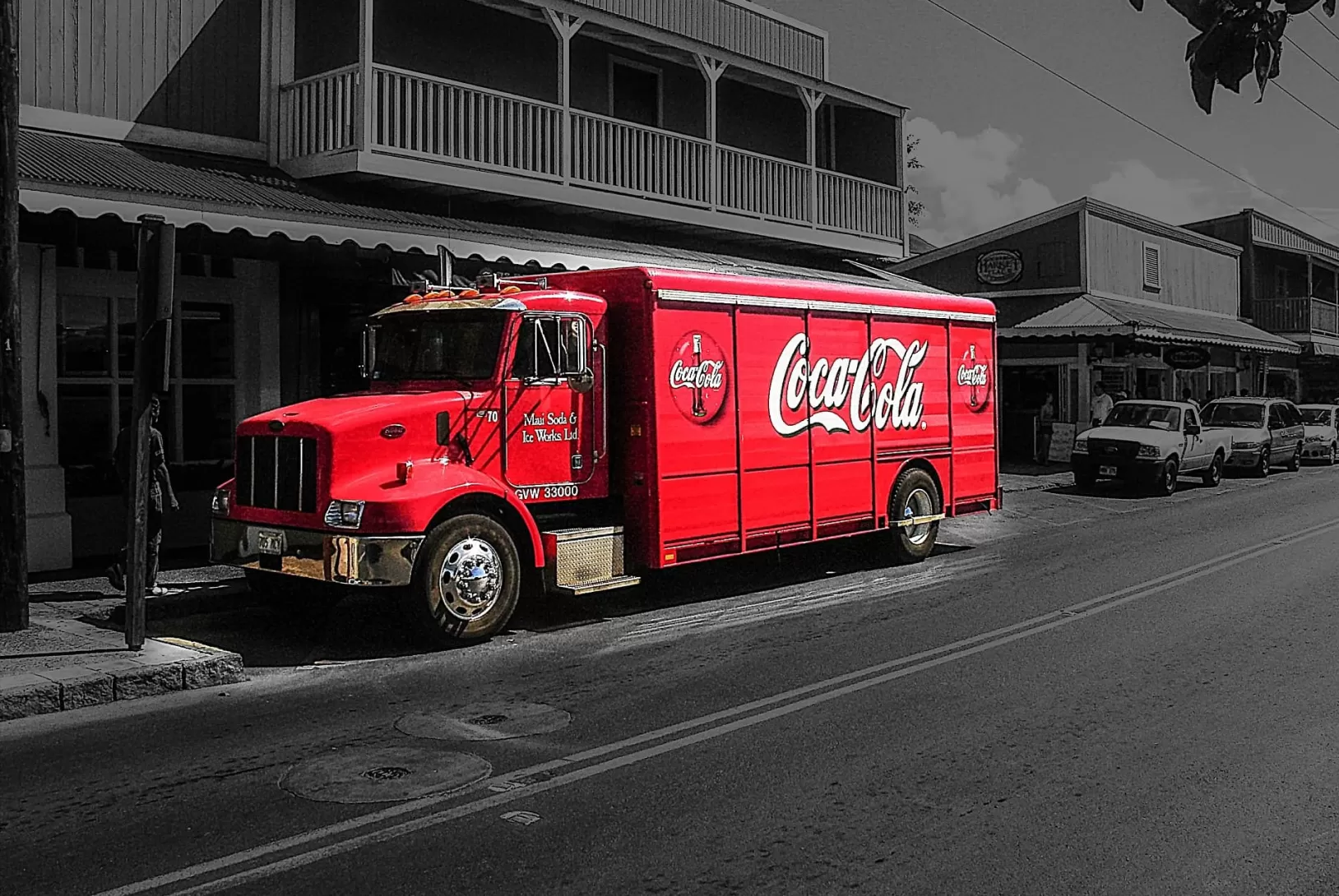 Red truck with Coca Cola label