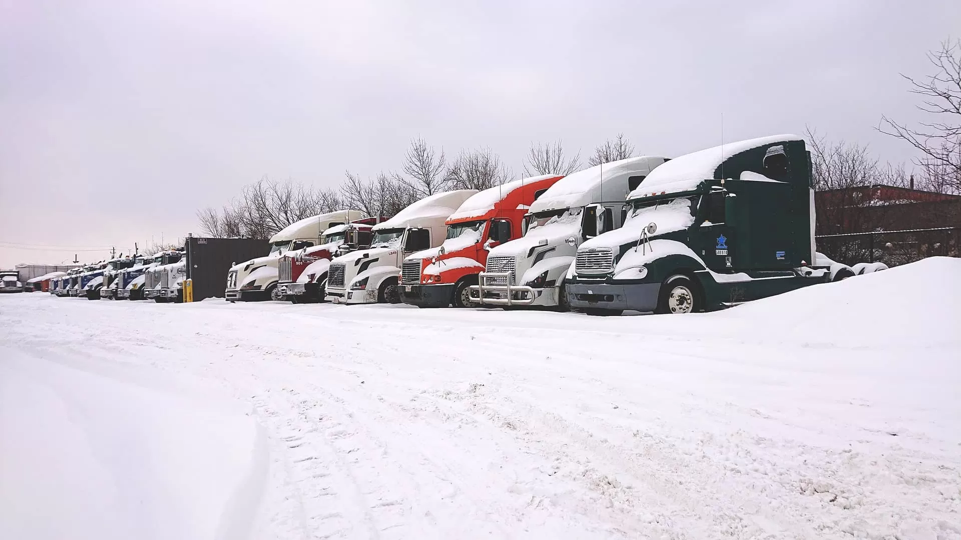 Snowed trucks on the parking