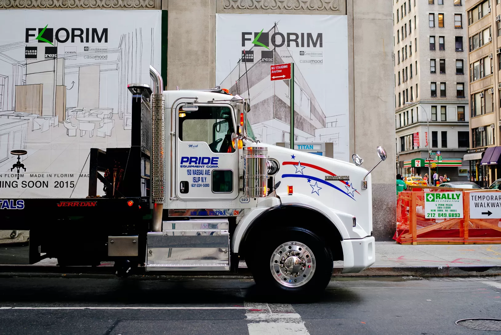 White truck on the city streets