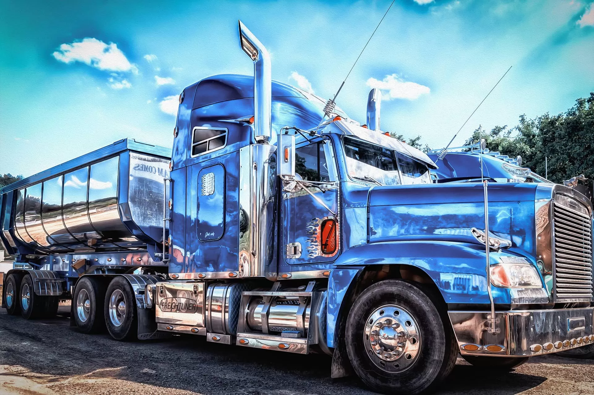 Blue freightliner truck