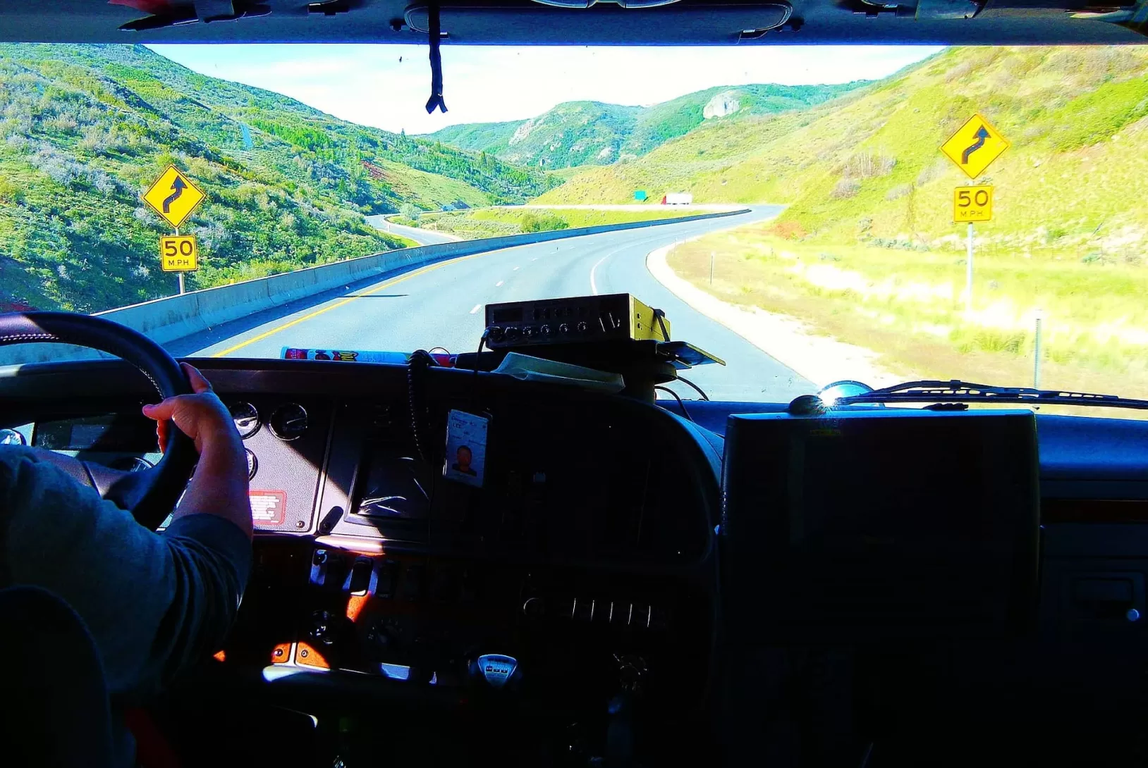 Photo inside the cabin of the truck