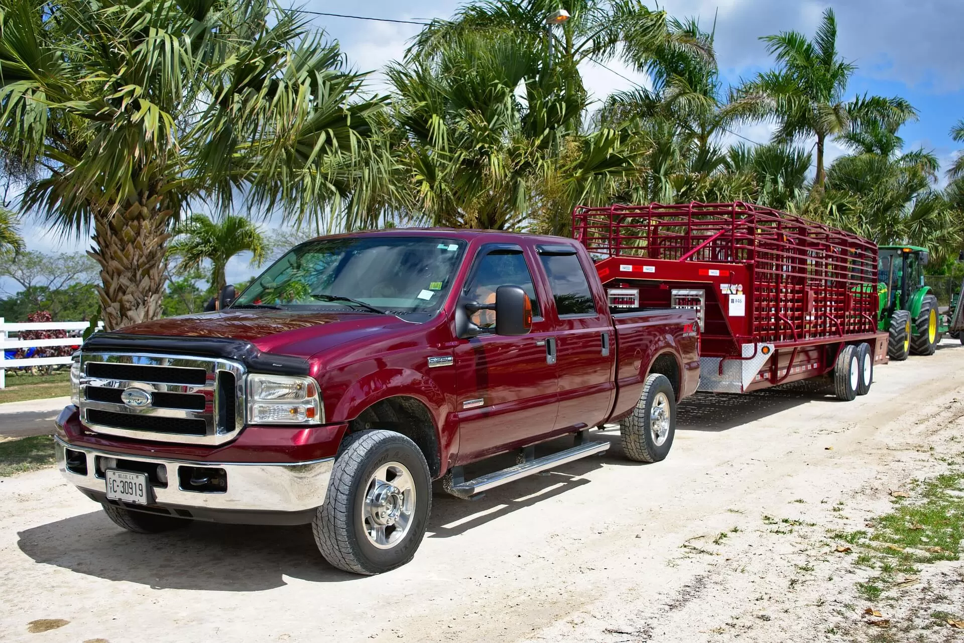 Red pickup with trailer