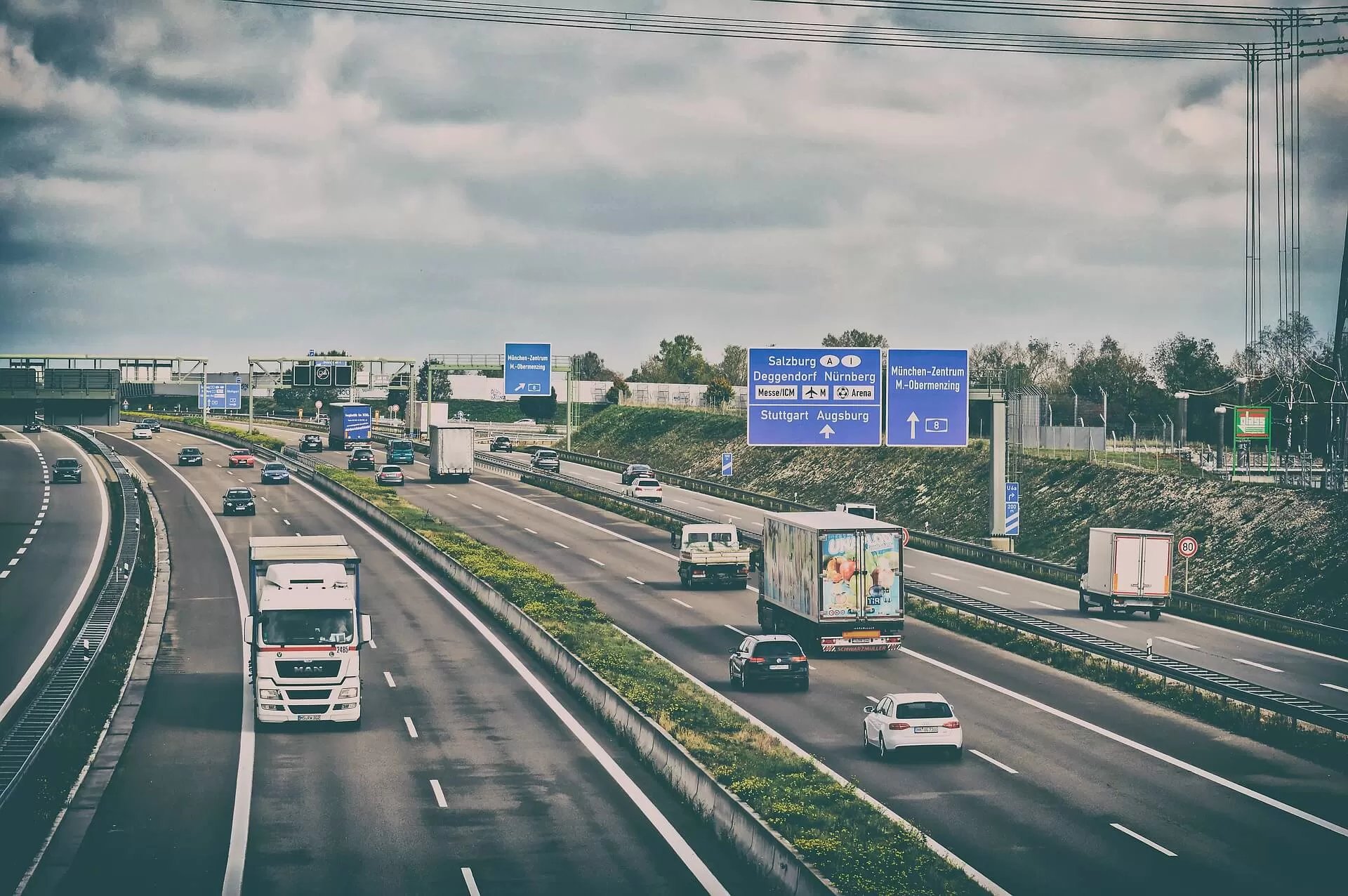 Trucks and cars on autobahn