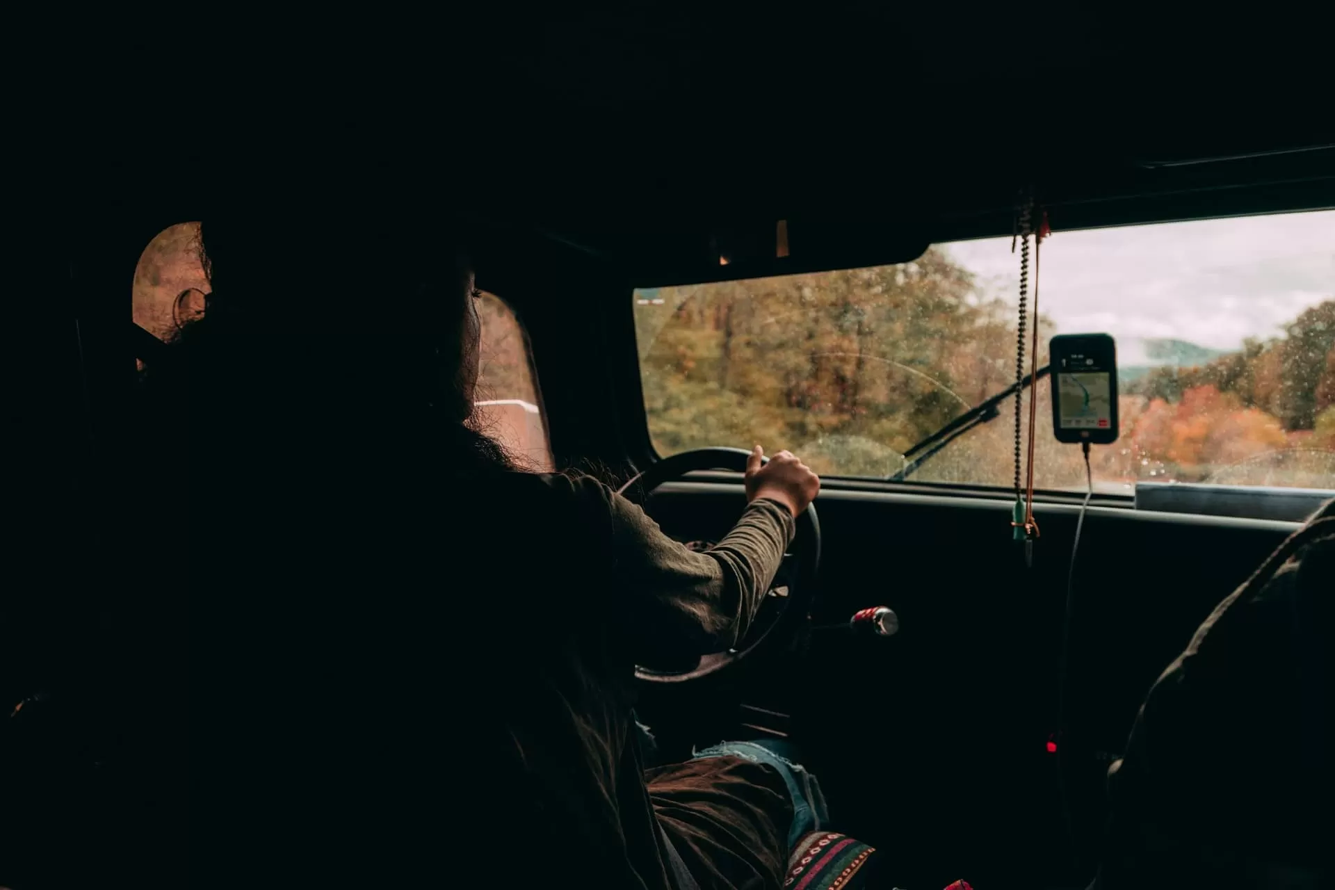 Photo inside the cabin of the truck