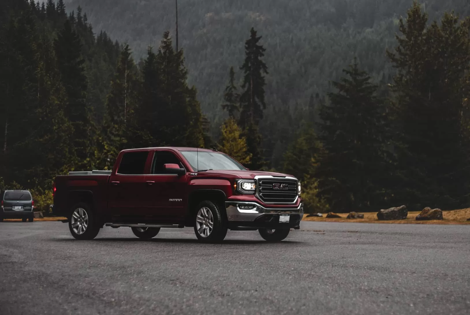 Red pickup GMC