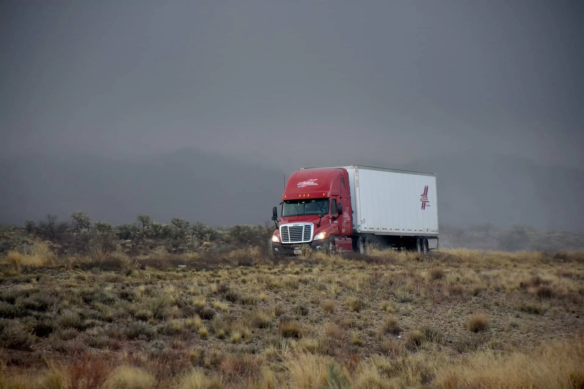 Red Freightliner on field