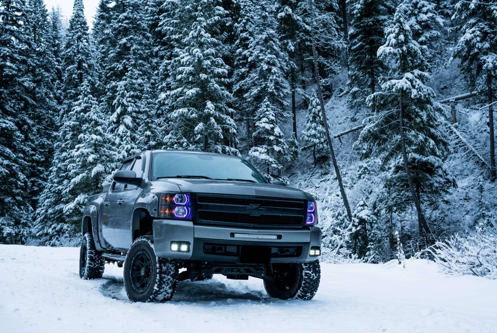 Chevrolet in the snowy forest