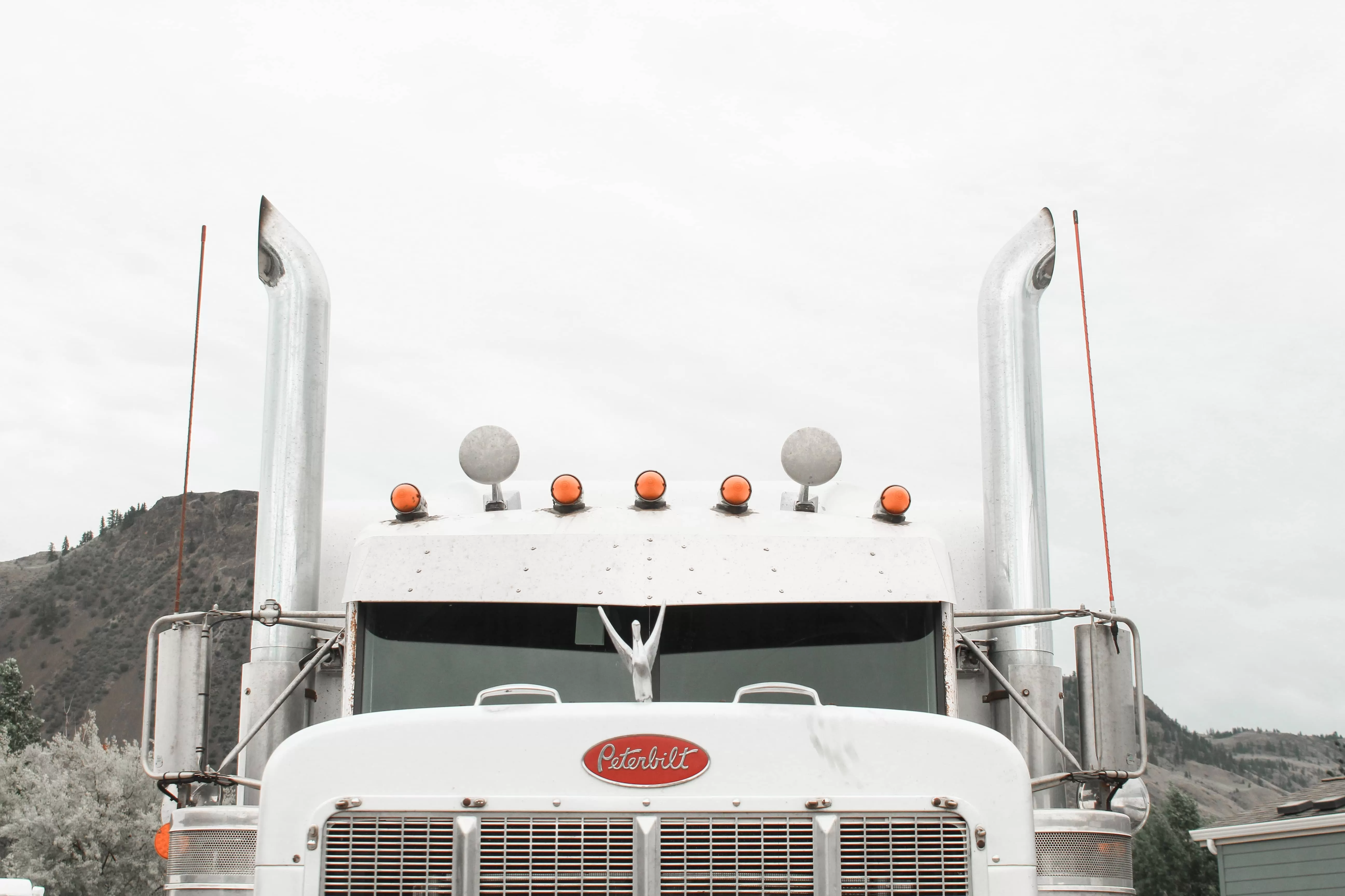 Photo of white Peterbilt truck