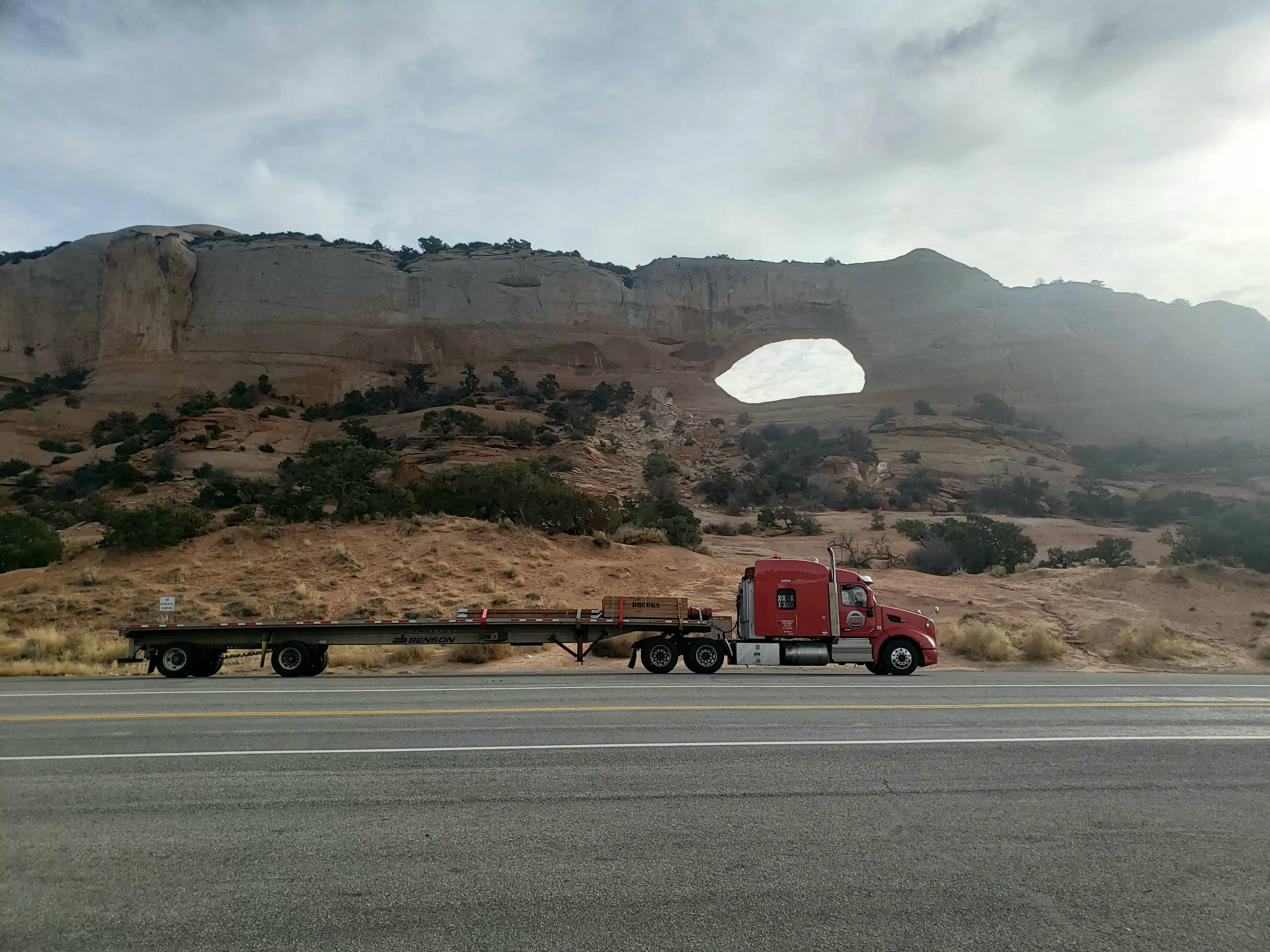 Red truck with trailer