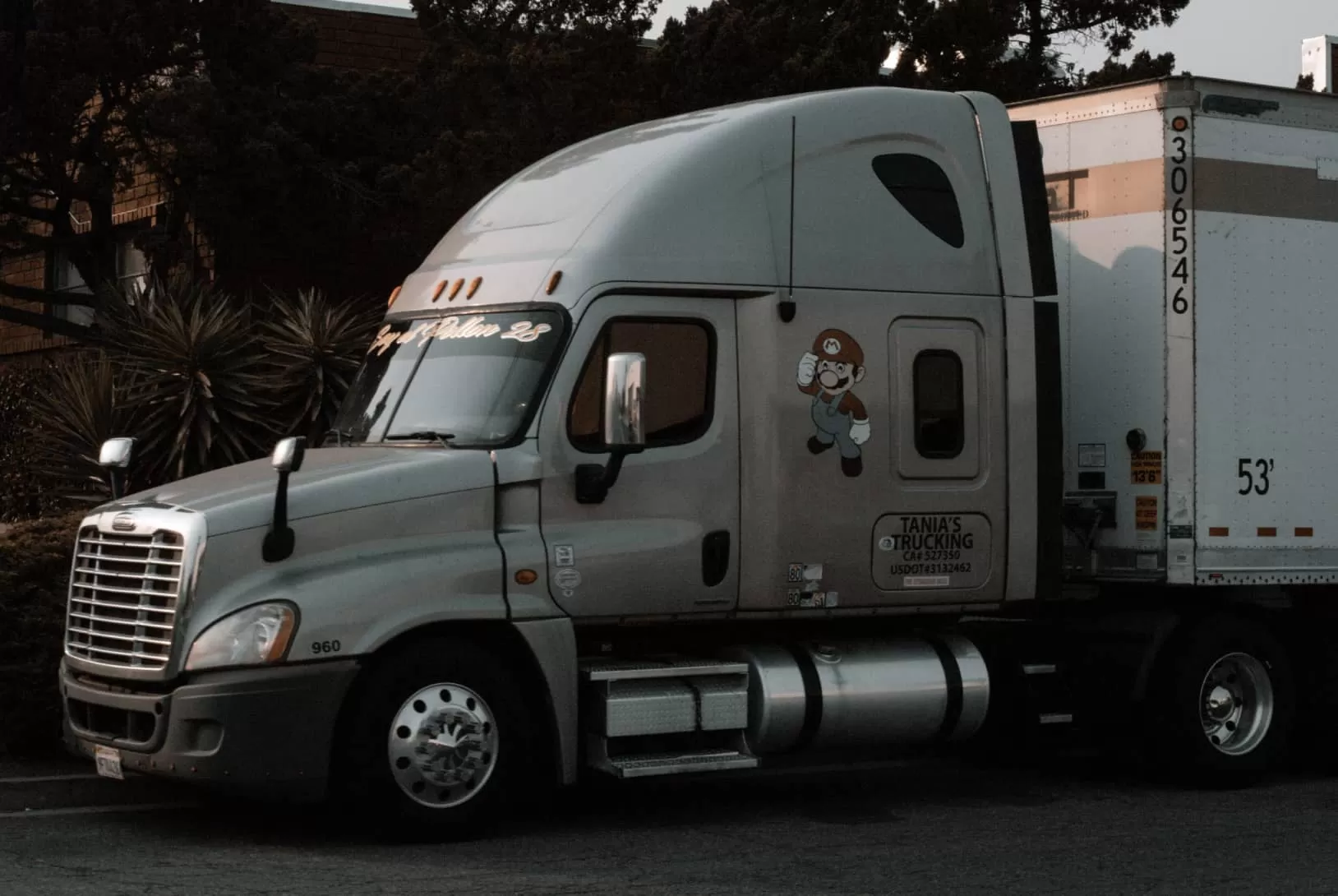 Gray freightliner on the parking