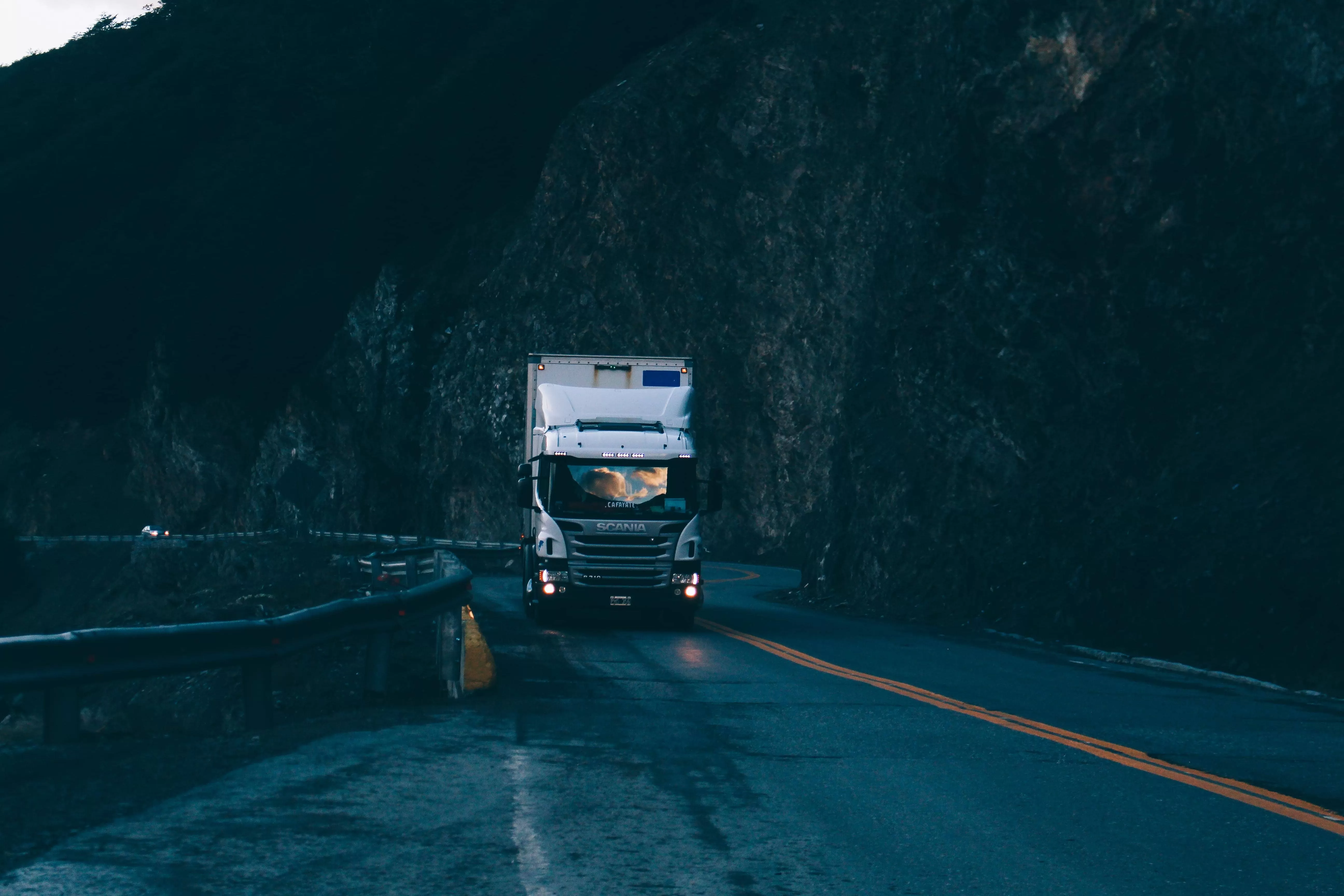 Scania truck on narrow road