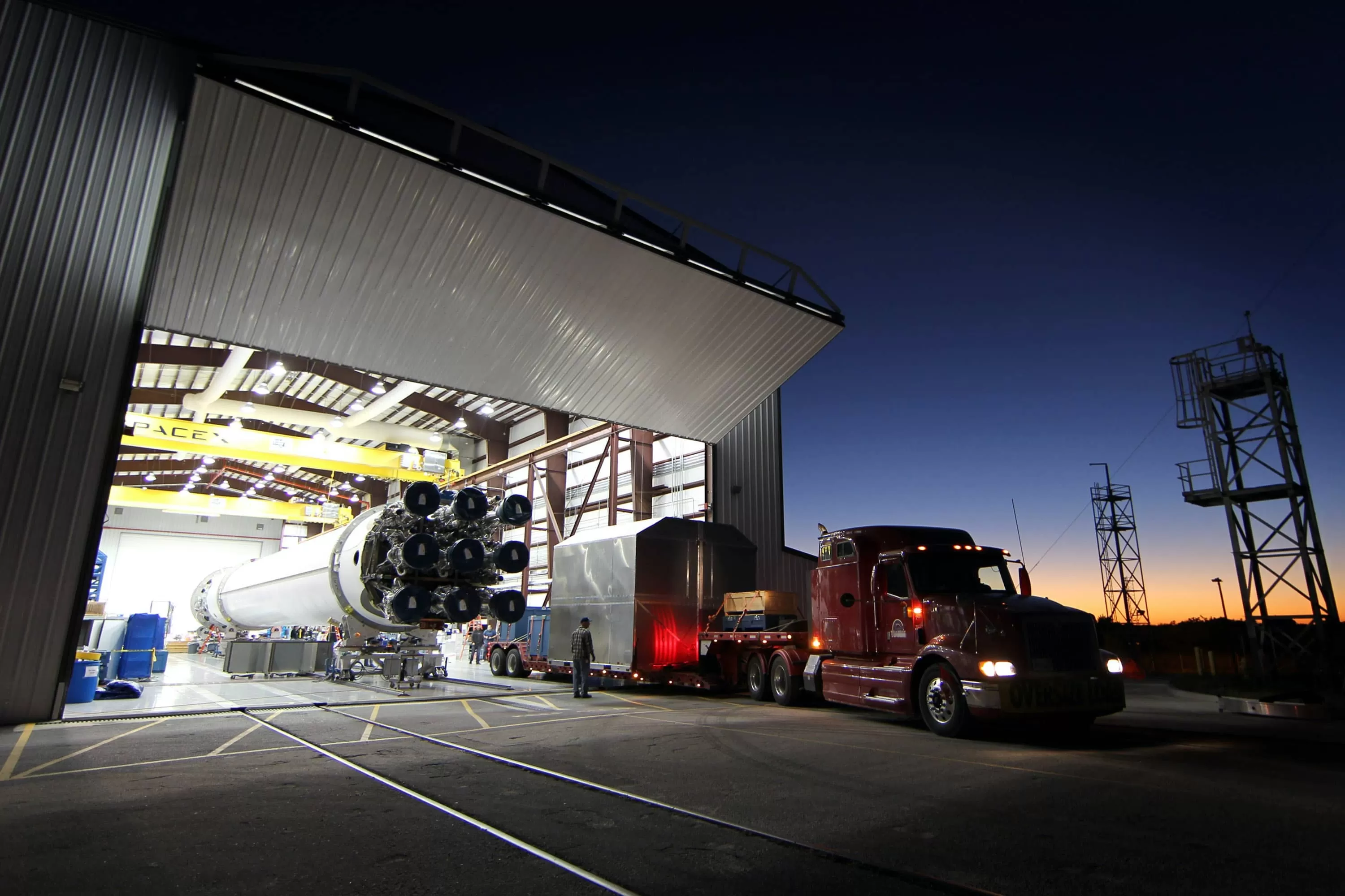 Truck loads in the hangar