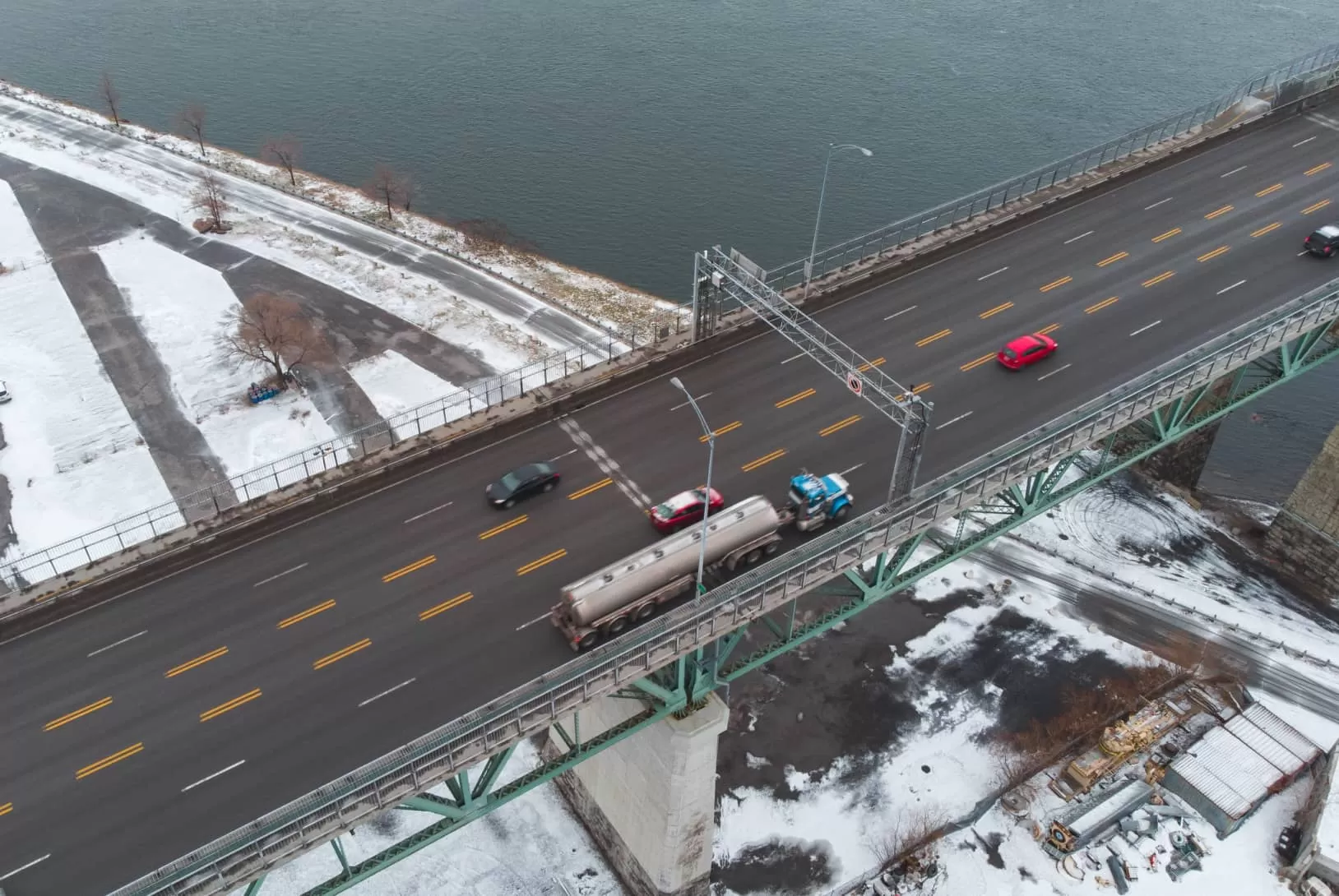 Truck on the bridge top view