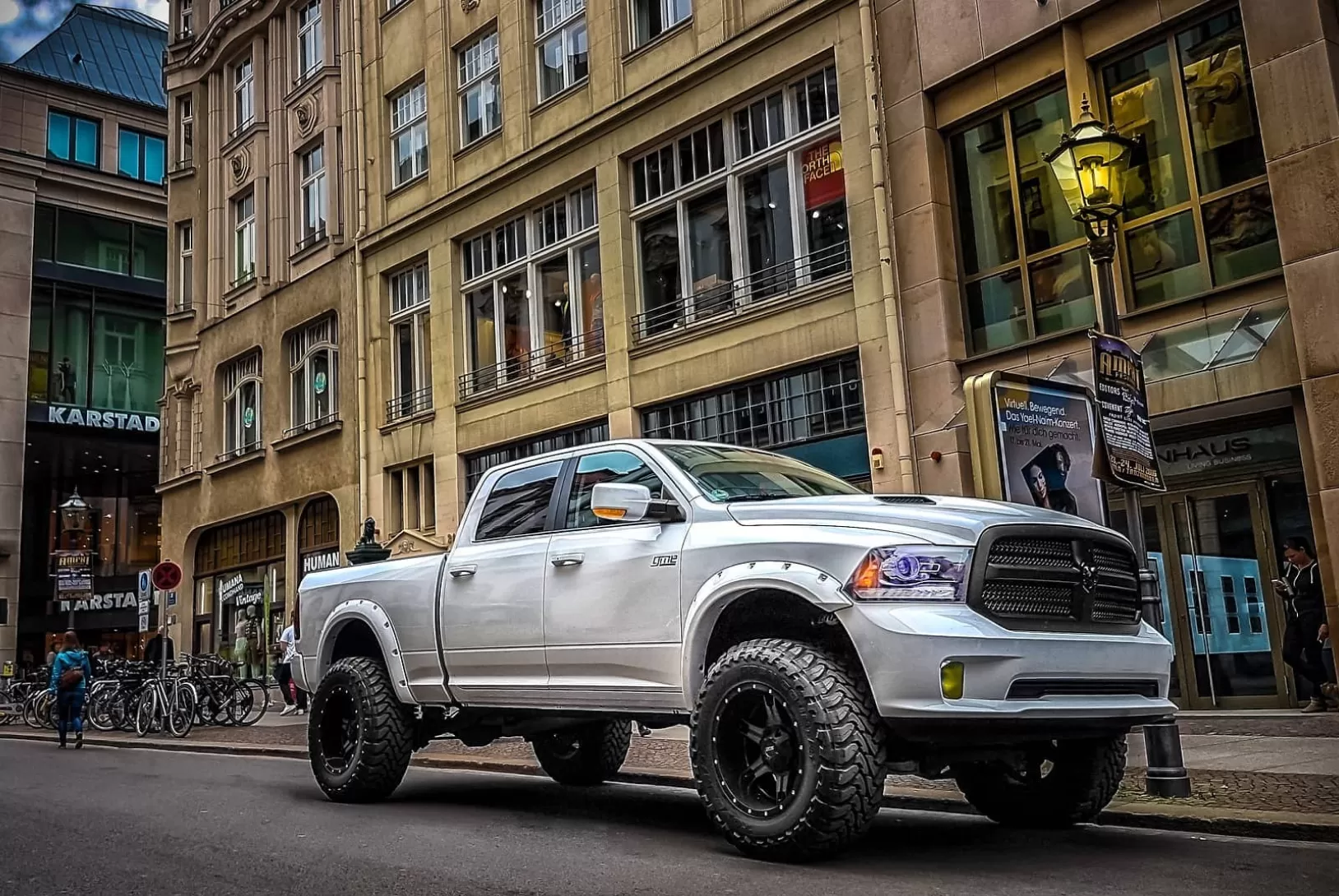 dodge pickup in the city streets