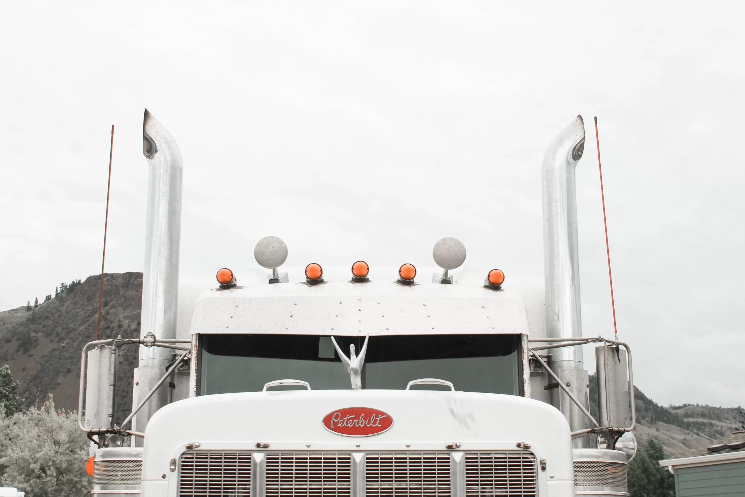 photo of white peterbilt truck scaled