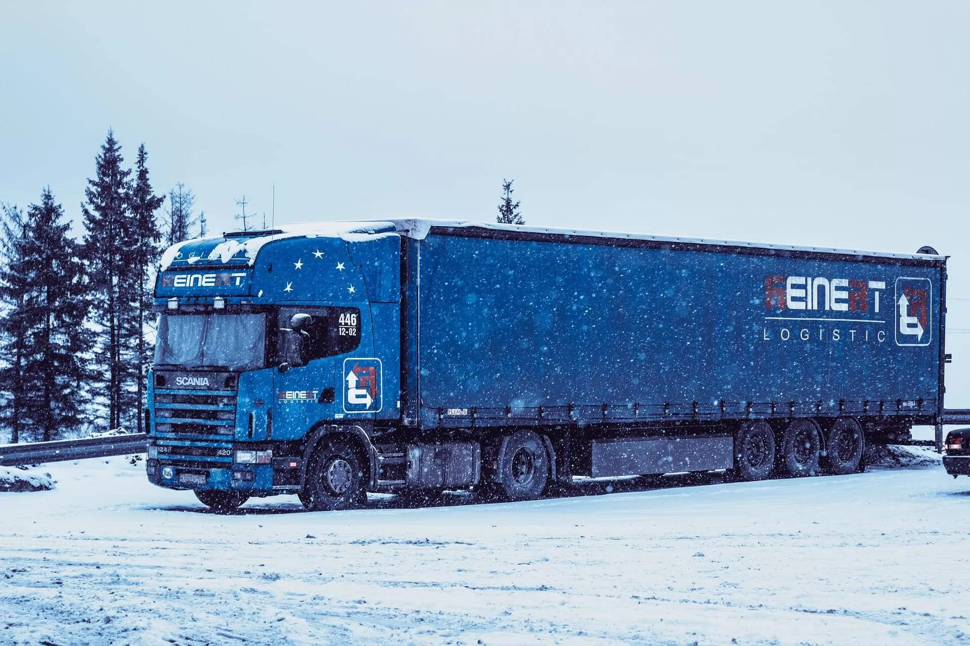 snowy scania truck