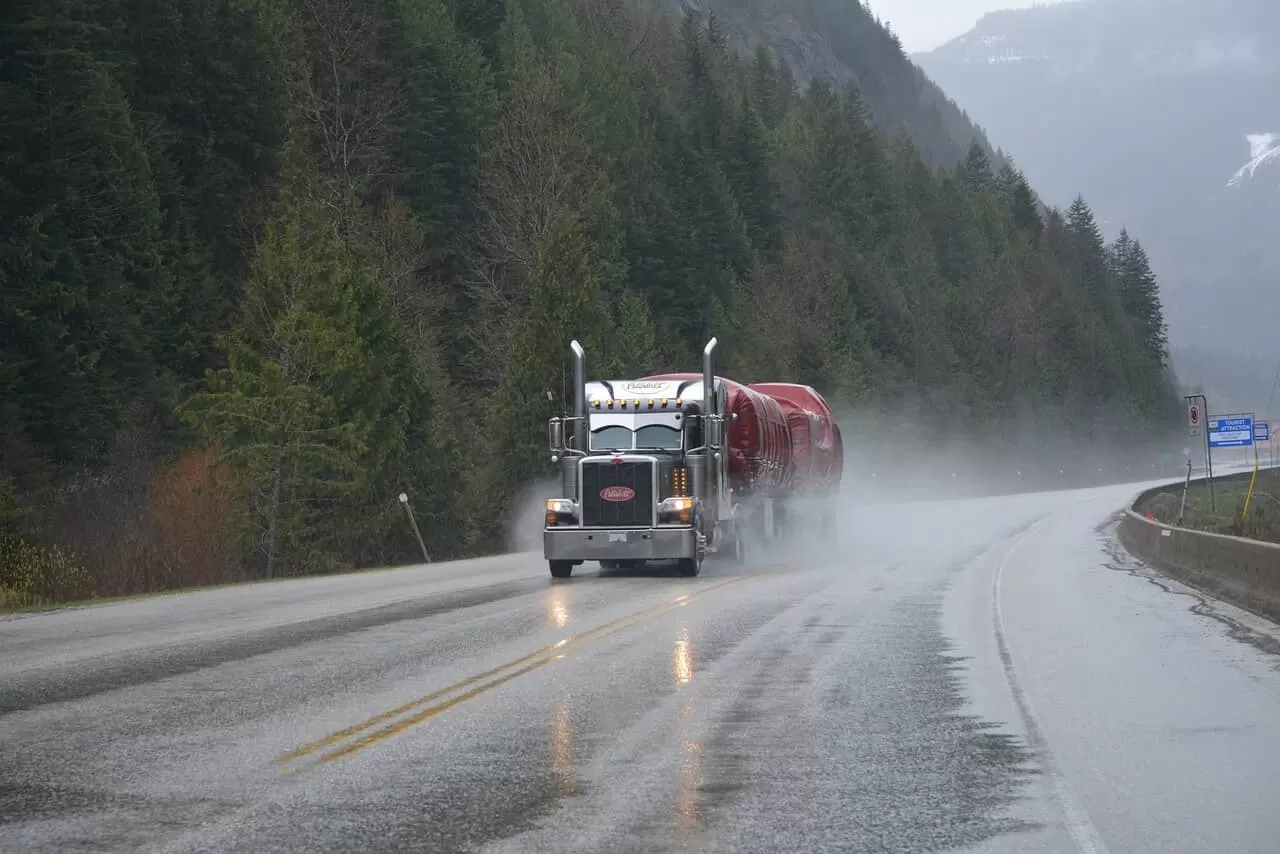 truck on the rainy road